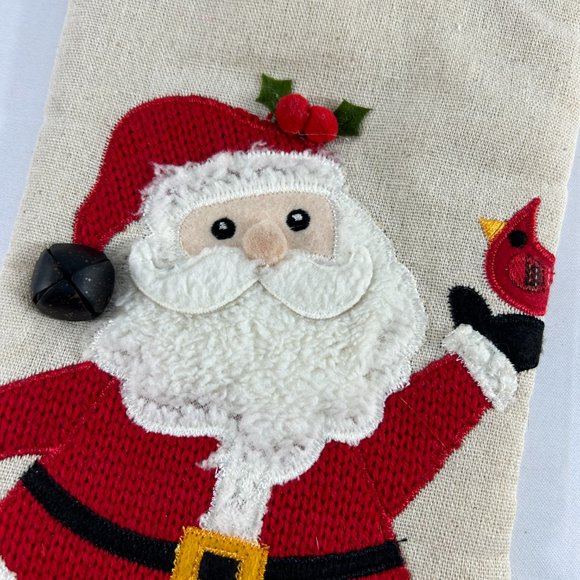 Christmas Stocking Santa Claus Plaid Red Bird Cardinal Tree Bell 18" - Picture 5 of 8